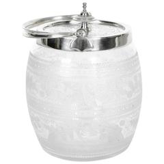Old English Silver Plate Covered Cut Glass Ice Bucket