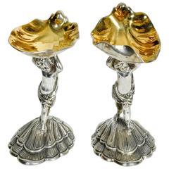 Antique Pair of English Sheffield Silver Plated Salt Cellars