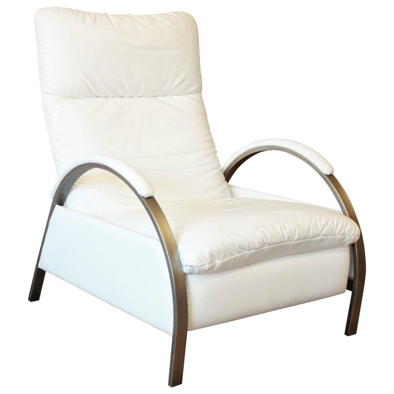 White Leather Reclining Lounge Chair, Modern White Leather Recliner Chair