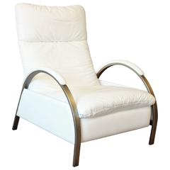 George Mulhauser for DIA Modern Chrome and White Leather Reclining Lounge Chair (fauteuil inclinable en cuir blanc)