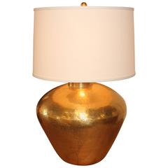 Hammered Brass with Off-White Linen Shade