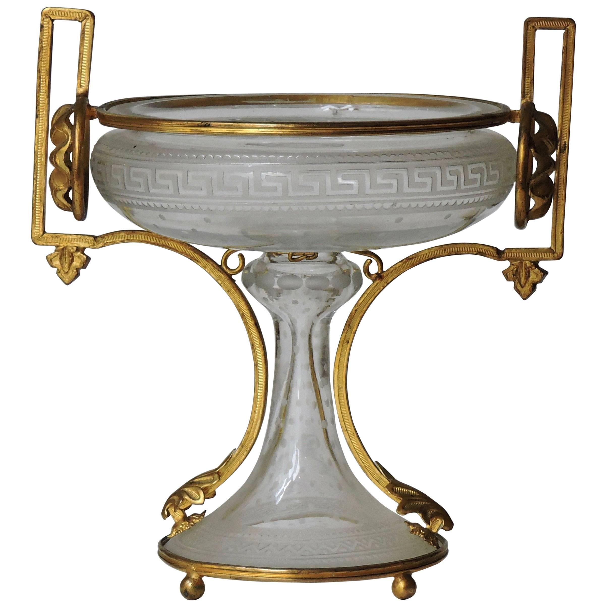 Neoclassical Engraved and Ormolu-Mounted Crystal Cup, circa 1870