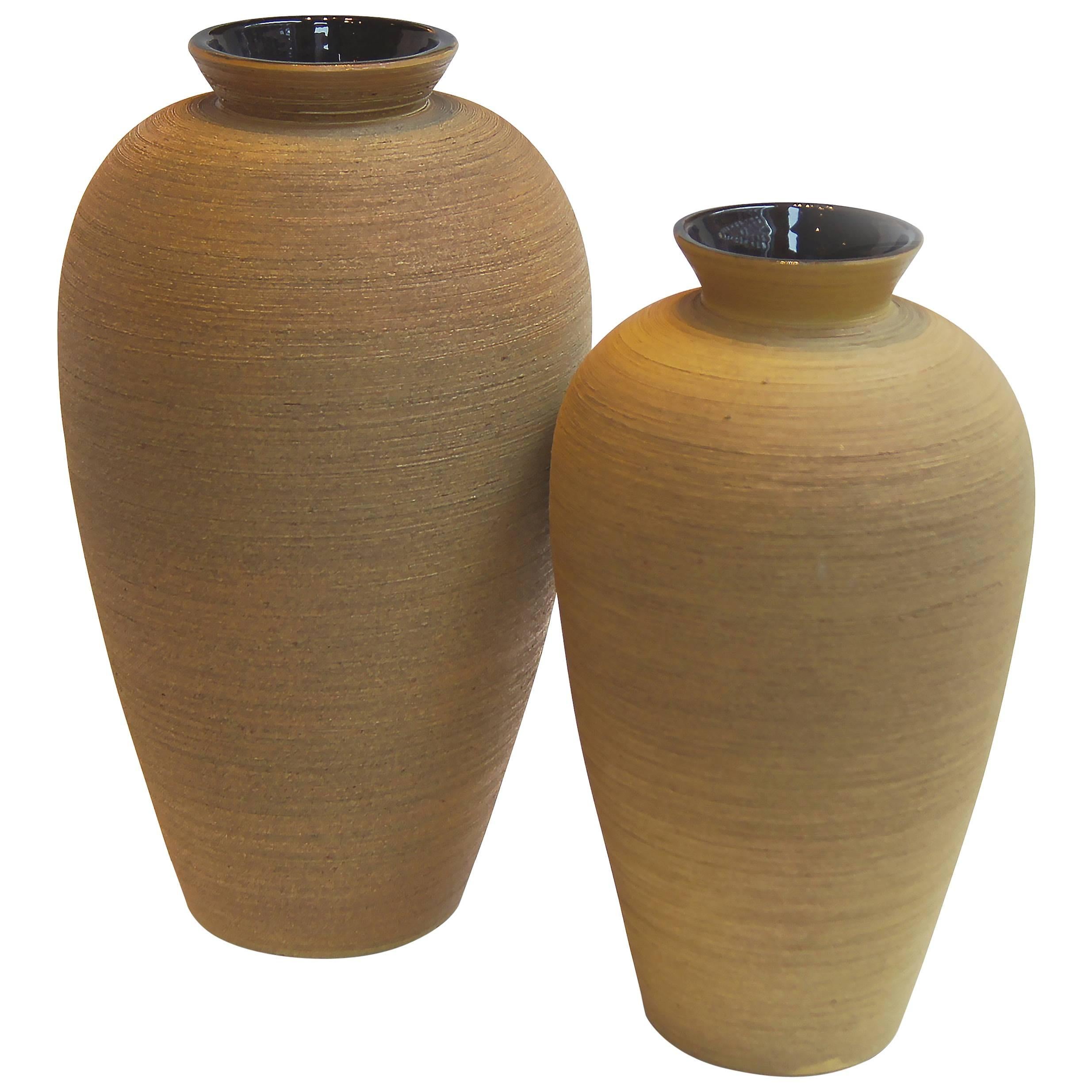 Exceptional Monumental Art Deco Vase Duo in Ochre and Aubergine by Upsala Ekeby For Sale