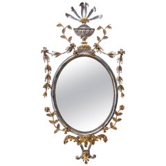 Italian Silver and Gold Gilt Metal Mirror with Trophy Crest; Palladio Attributed