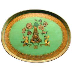 Very Good Chinoiserie Decorated Green Papier-Mache Tray 8