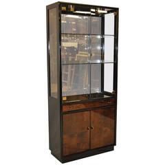 Black Lacquer with Myrtle Burl Fronts Display Cabinet, Henredon Scene Three