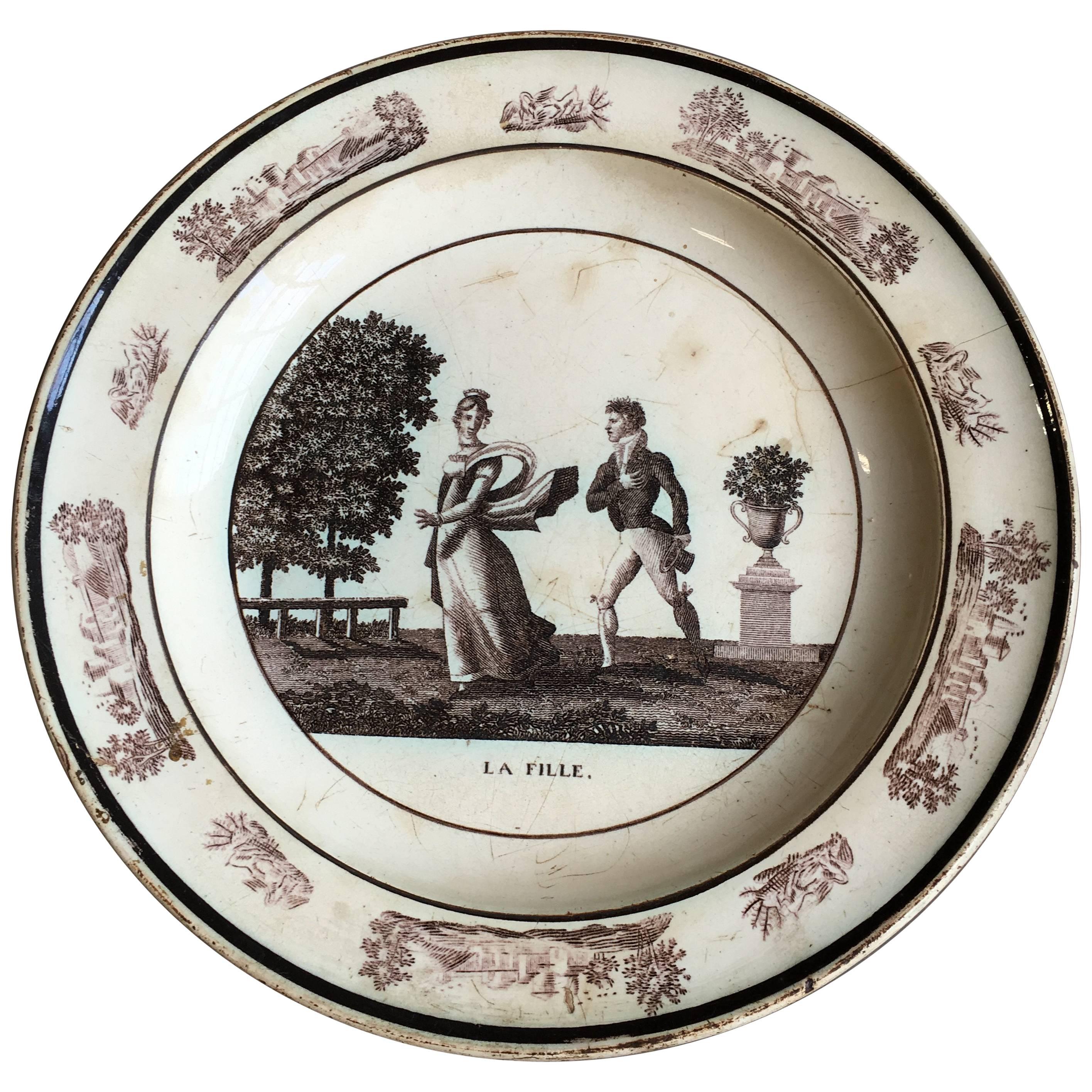 French Empire Creil Plate "La Fille"