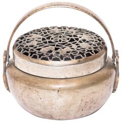 Chinese Brass Brazier with Incised Lid 4