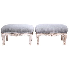 Pair of Late 19th Century French Louis XV Carved Painted Footstools with Velvet