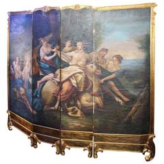 Fine Hand-Painted Giltwood Classical Style Four Fold Screen Room Divider