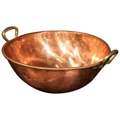 19th Century French Patinated Copper Round Jelly Bowl with Handles