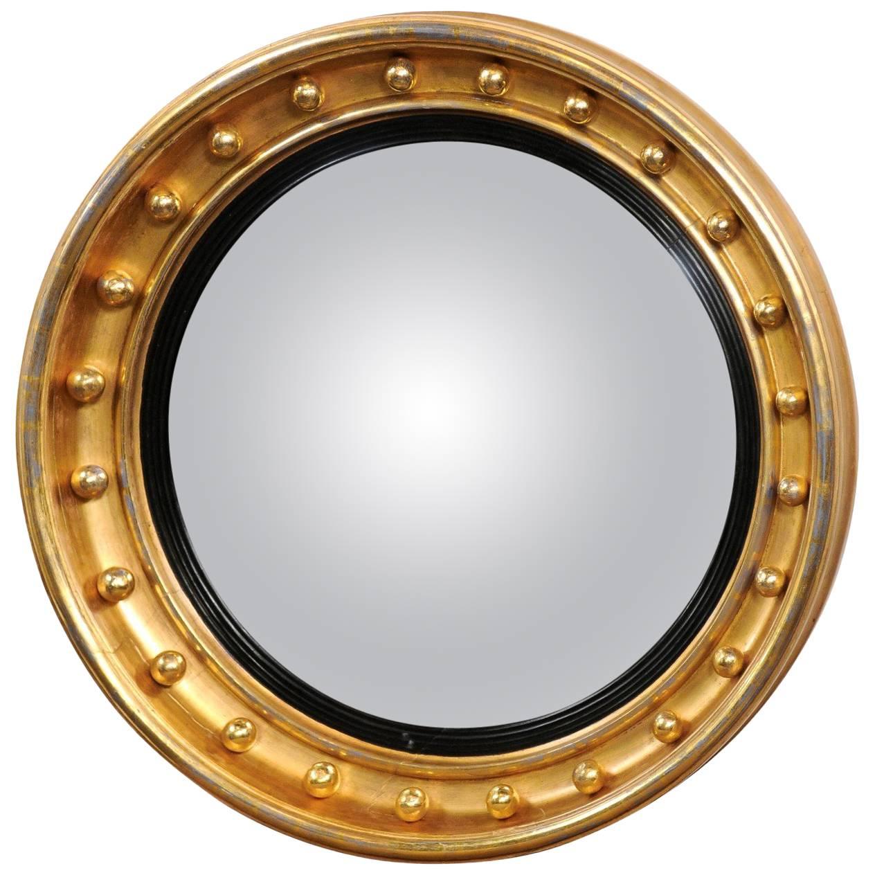 English Giltwood Girandole Mirror with Convex Mirror from the Mid-19th Century