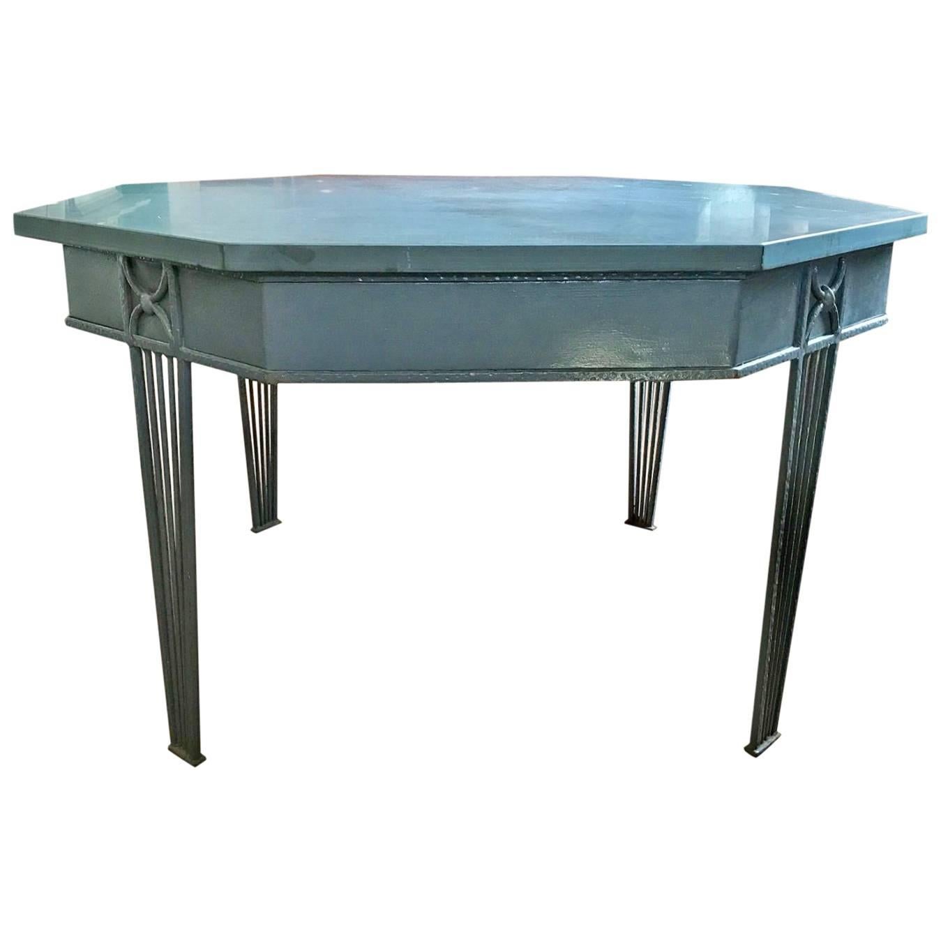 Large Octagonal Iron Dining Table, Center Table or Garden Table with Slate Top For Sale