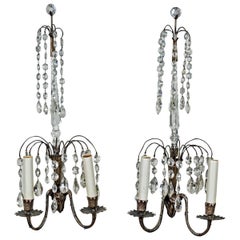 Two Pairs of Swedish Crystal Wall Sconces