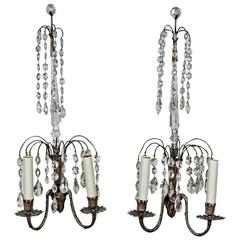 Two Pairs of Swedish Crystal Wall Sconces 9