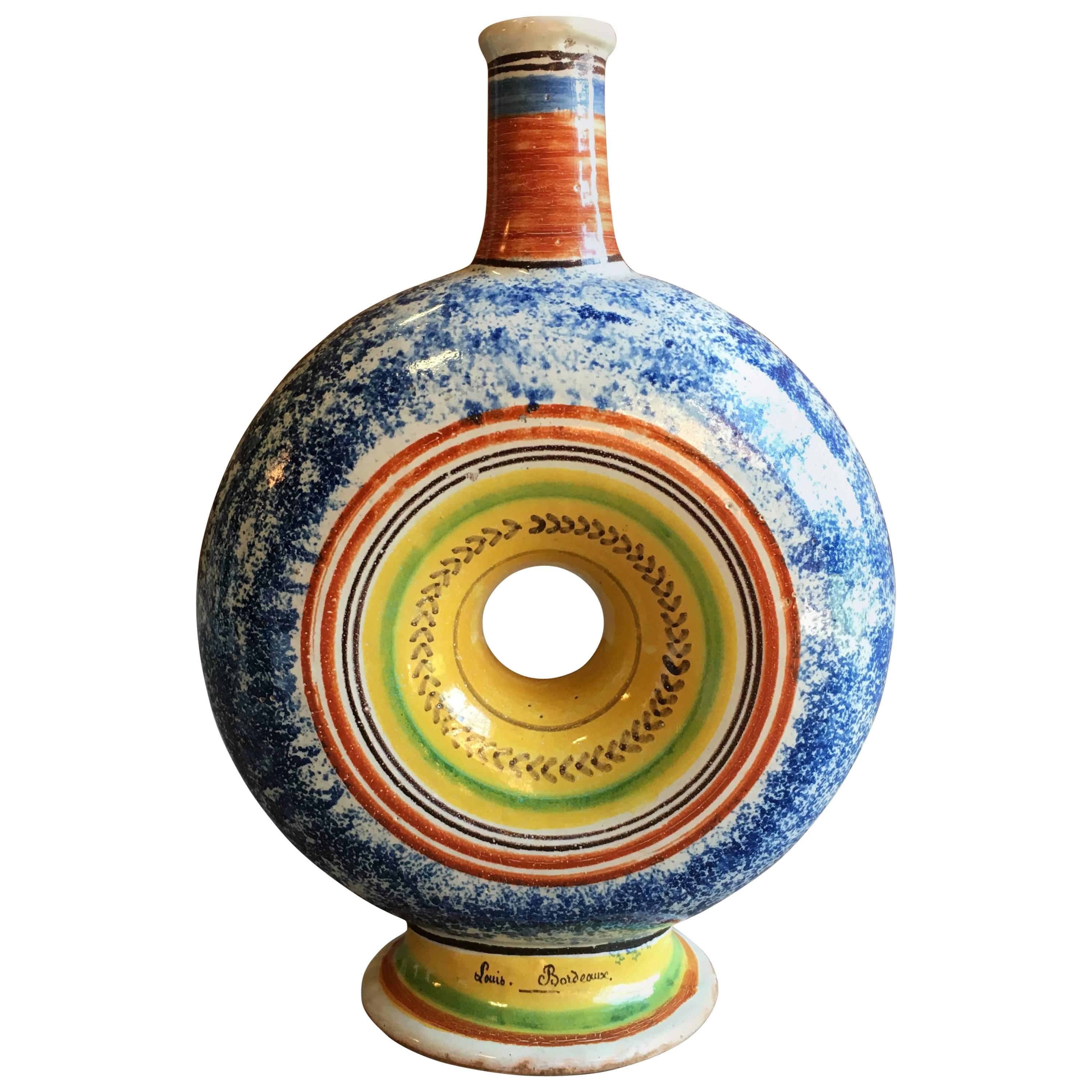 19th Century French Faience Bottle, Dated 1838 For Sale