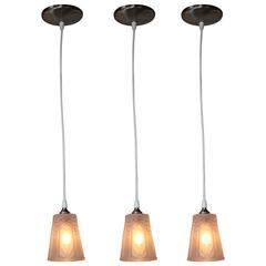 Set of Three Art Deco Glass Shade Pendant Light by Muller Freres 9