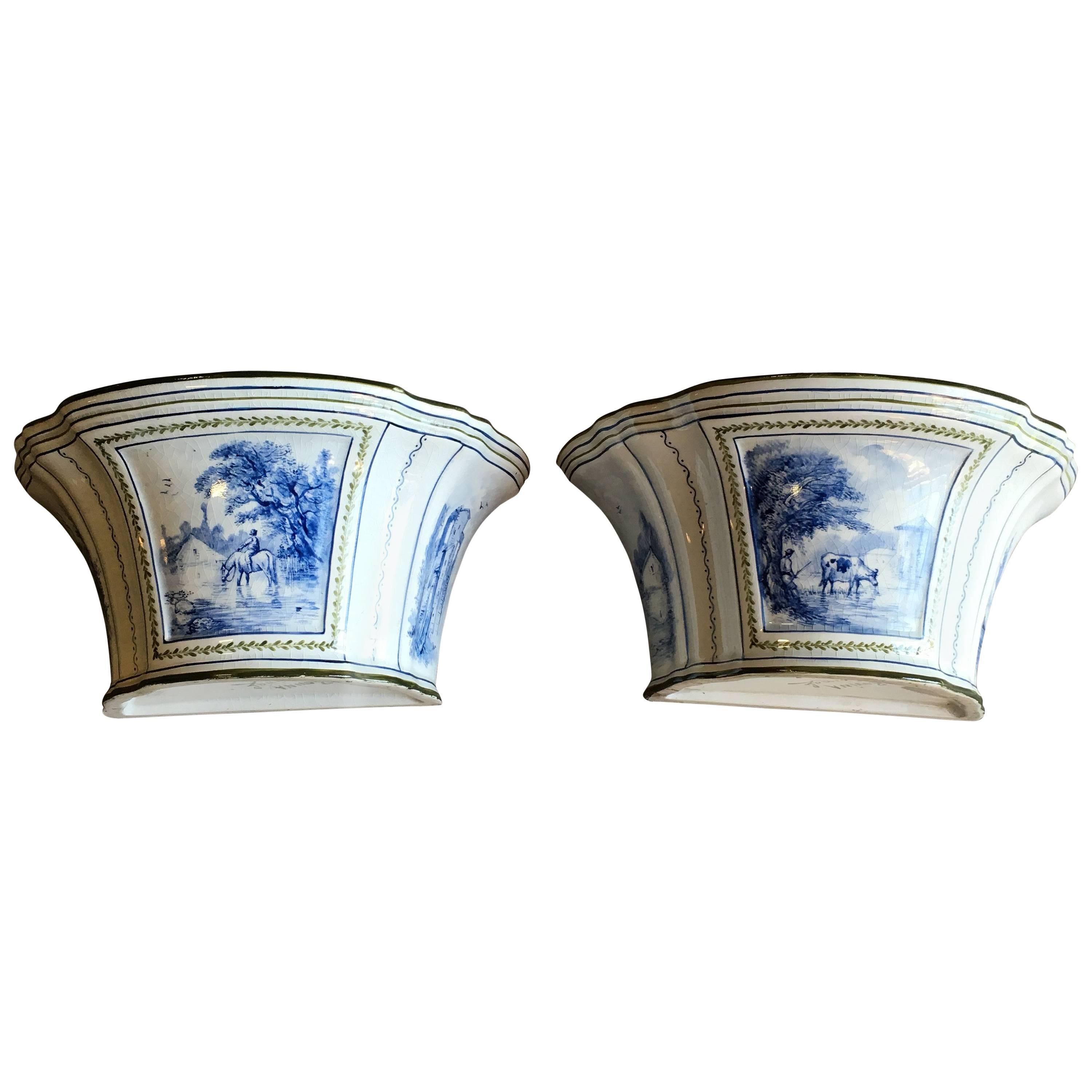 Pair of Porcelain Bouquetieres, Signed "Rovina Epinal"