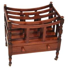 Regency Mahogany Four Section Canterbury with Drawer and Carrying Handle
