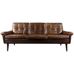 Svend Skipper Leather and Teak Sofa, Denmark, 1960s