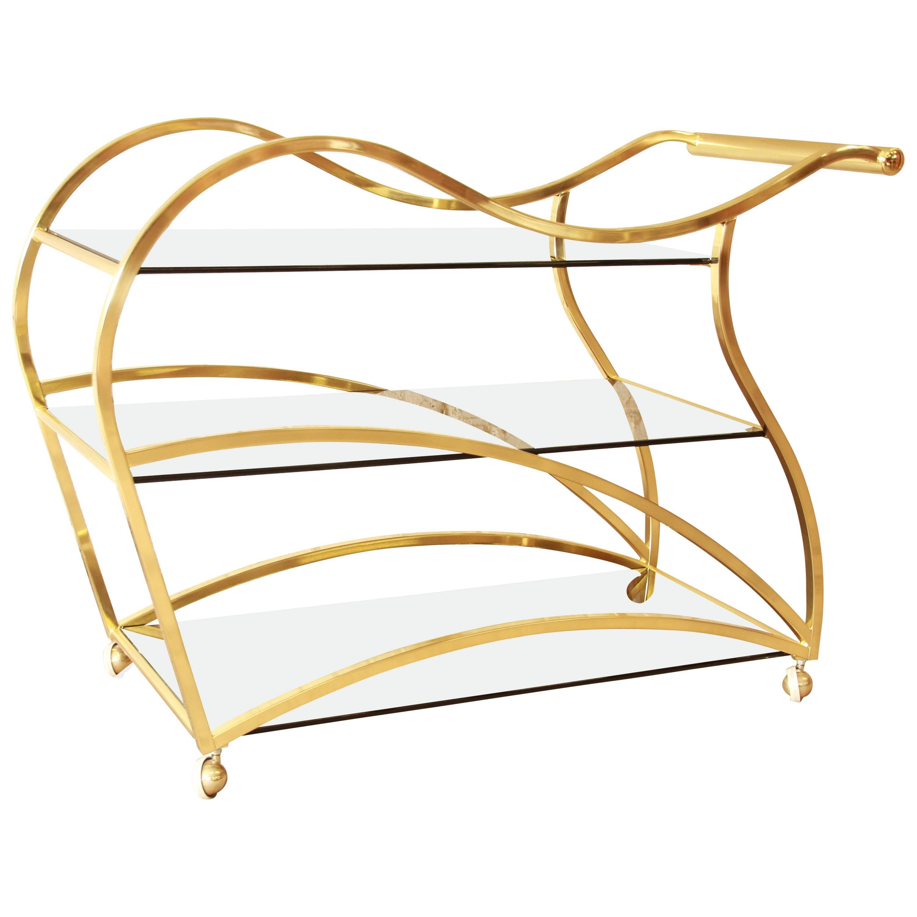 Milo Baughman Style Modern Brass and Glass Bar or Tea Cart by DIA