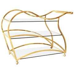 Milo Baughman Style Modern Brass and Glass Bar or Tea Cart by DIA