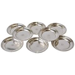 Eight Art Deco Sterling Wine Glass Coasters by Cartier