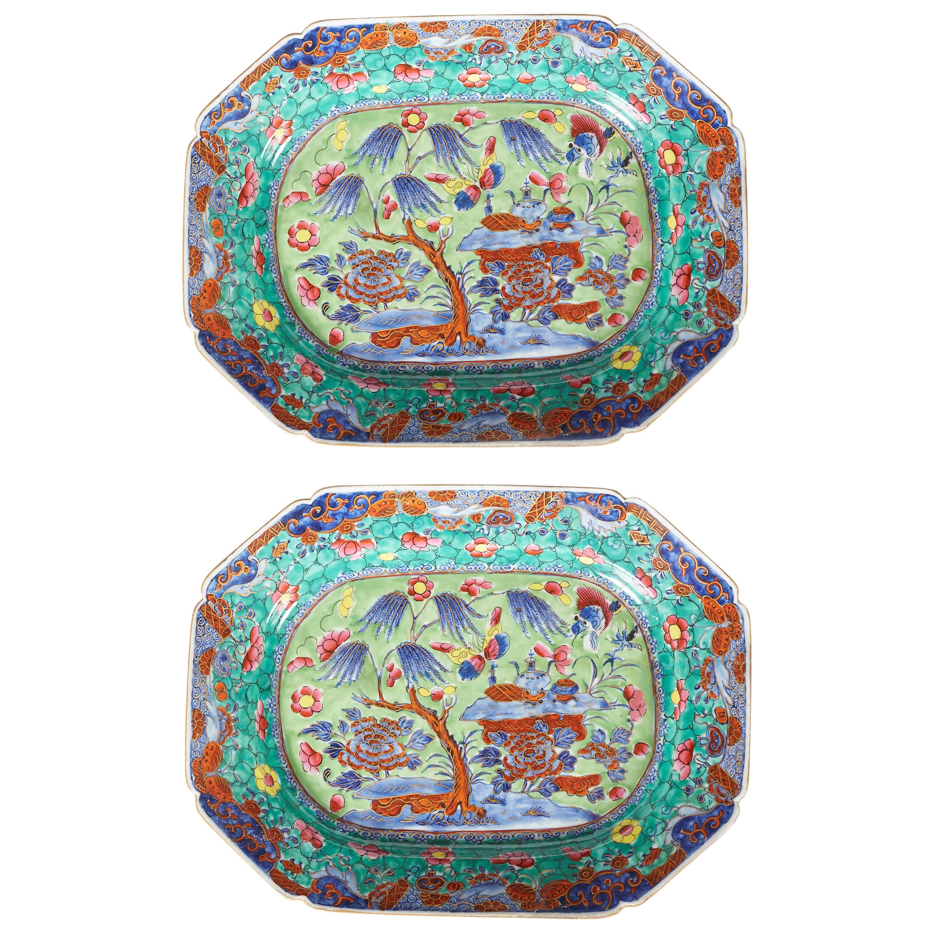 Pair of 18th Century Chinese Export Clobbered Platters