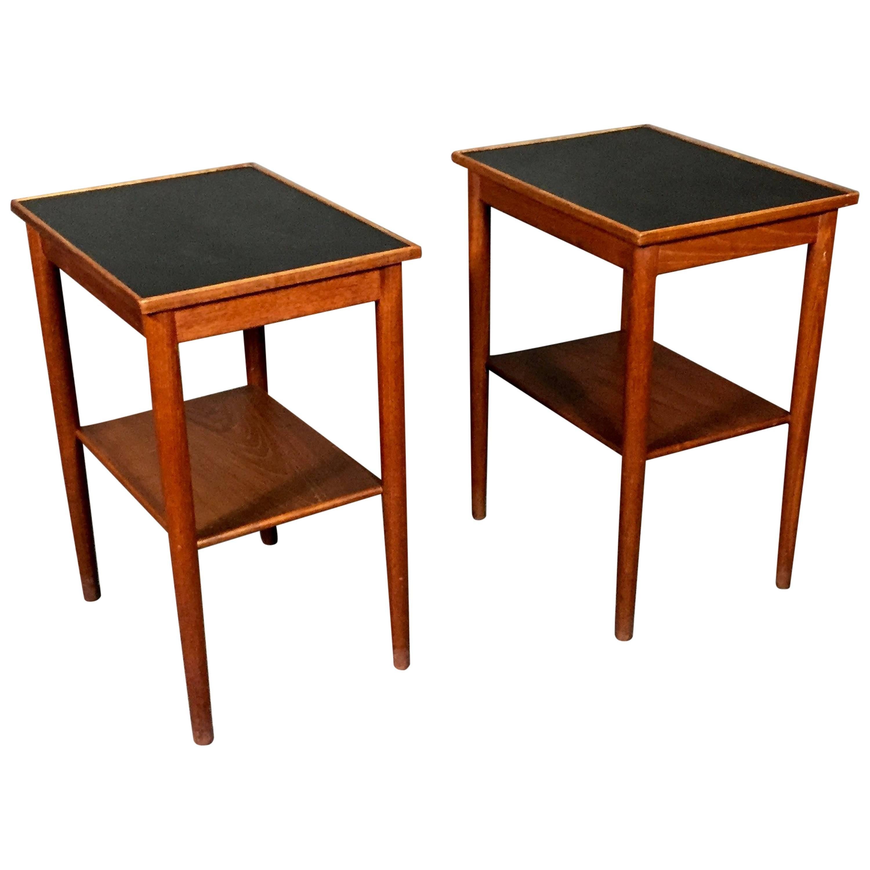 Pair of Scandinavian Teak and Black Formica End Tables, 1970s