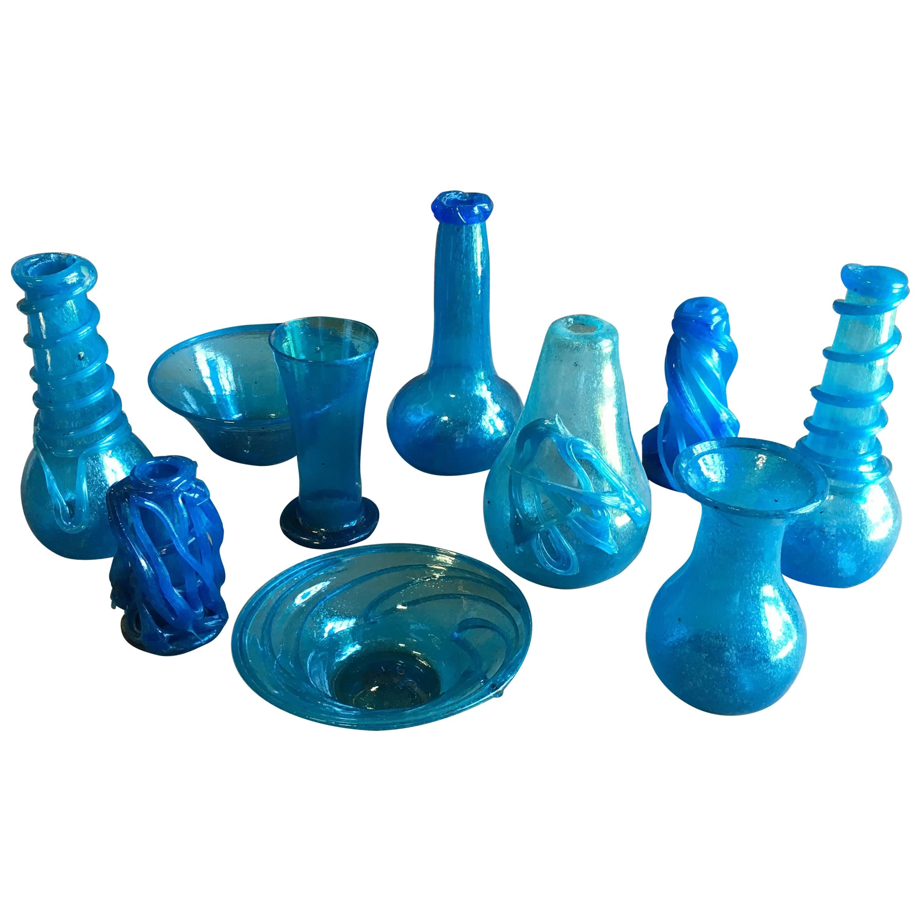 Collection of Blue Blown Glass from Afghanistan For Sale