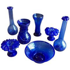 Vintage Collection of Cobalt Blue Blown Glass from Afghanistan