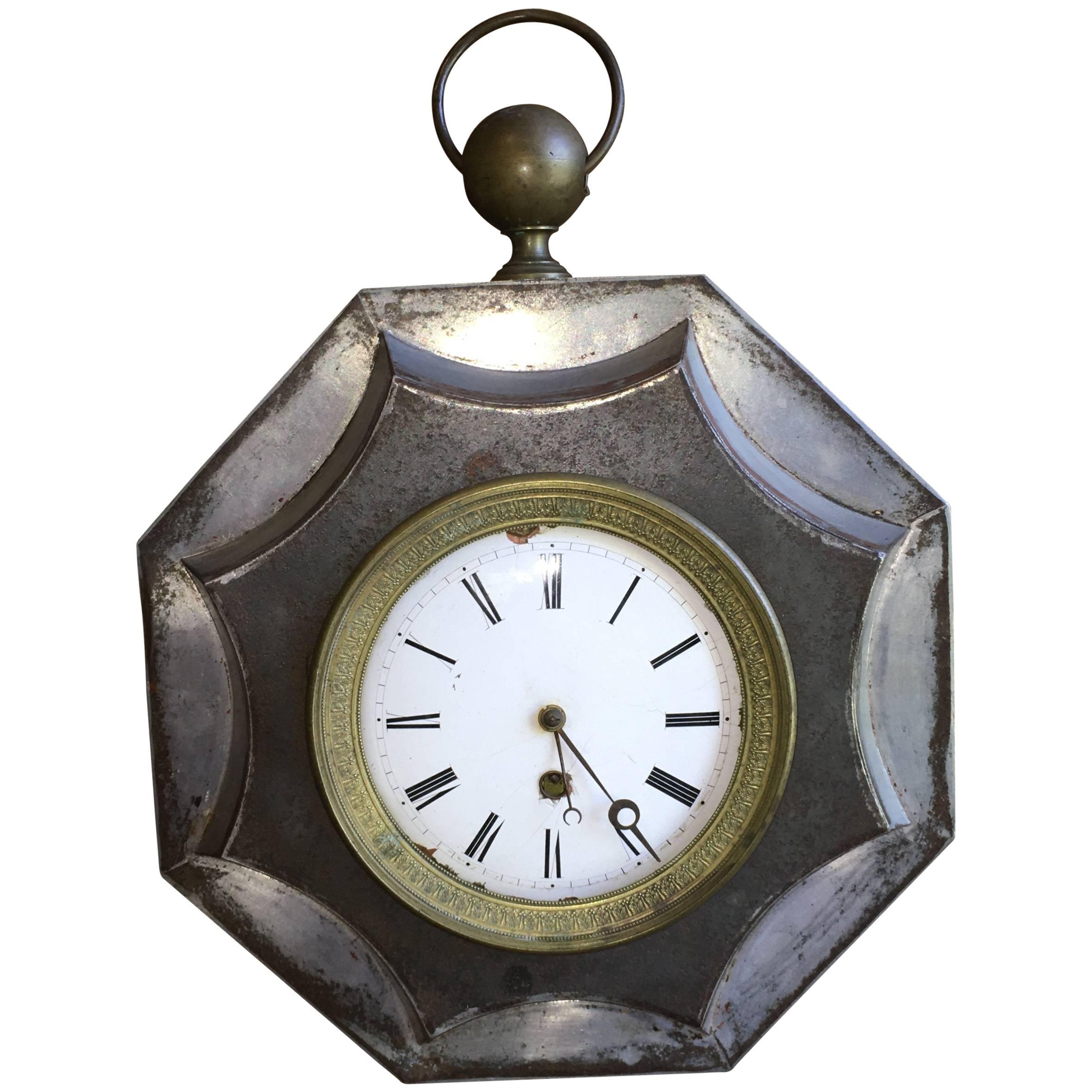 French Empire Tole Wall Clock, 19th Century