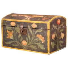 18th Century French Hand-Painted Wedding Box with Flowers and Bird from Normandy