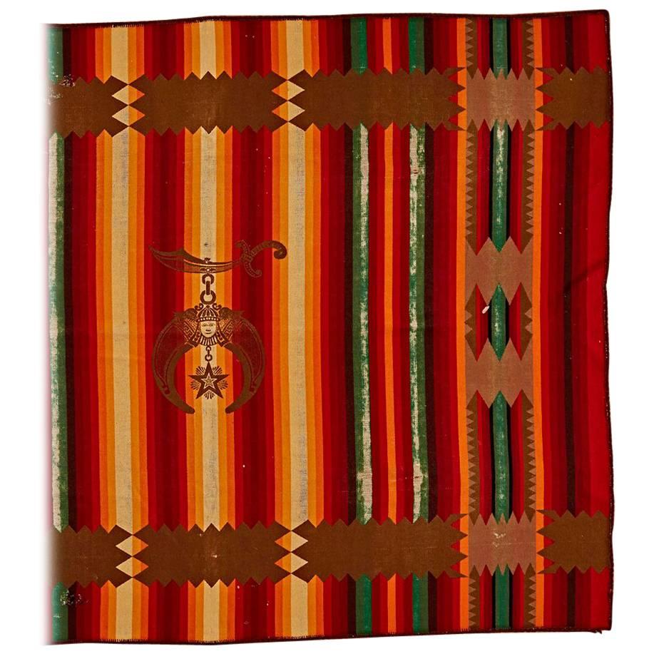 Striped Wool Blanket with Masonic Eastern Star Motif, circa 1930s For Sale