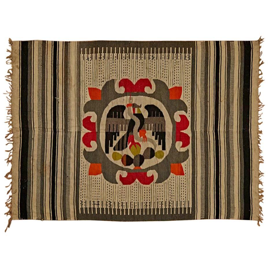 Early Native Weaving with Flag of Mexico Medallion, circa 1840 For Sale