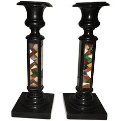 Pair of Micro Mosaic Black Candlesticks 2