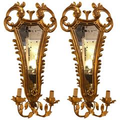 Pair of French, 19th Century Giltwood Mirrored Back Wall Sconces 6