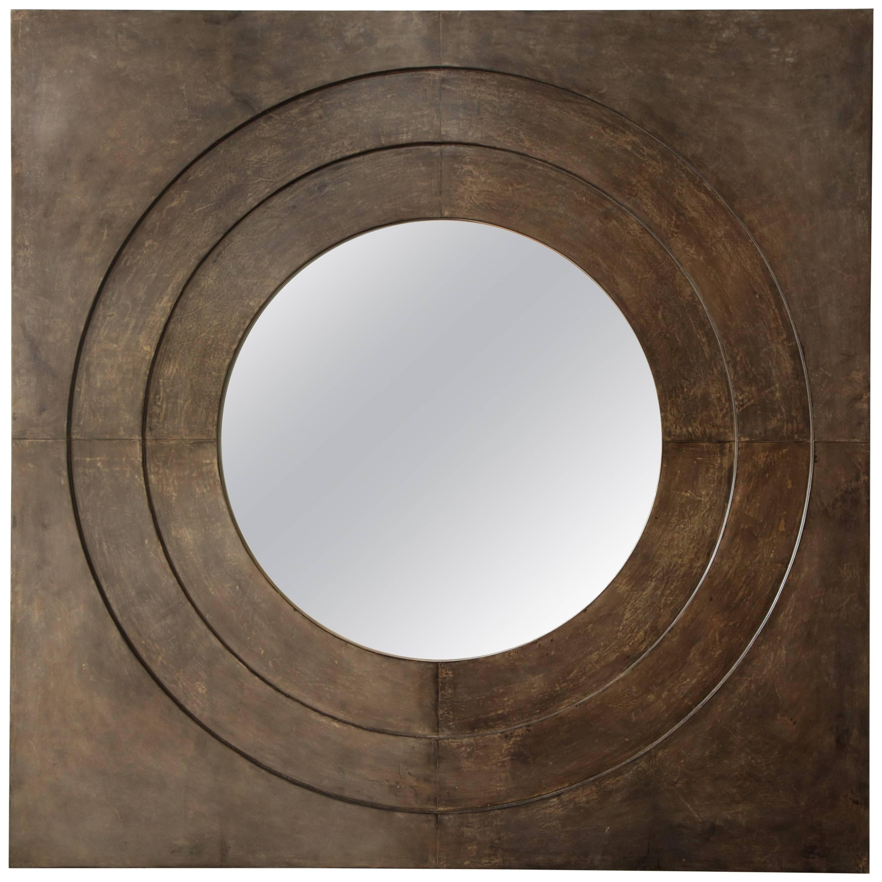 Chic Circles in a Square Parchment Mirror