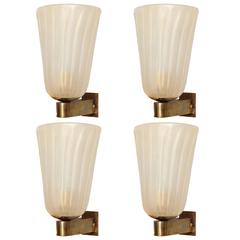 Set of Four Murano Glass and Brass Wall Sconces 1