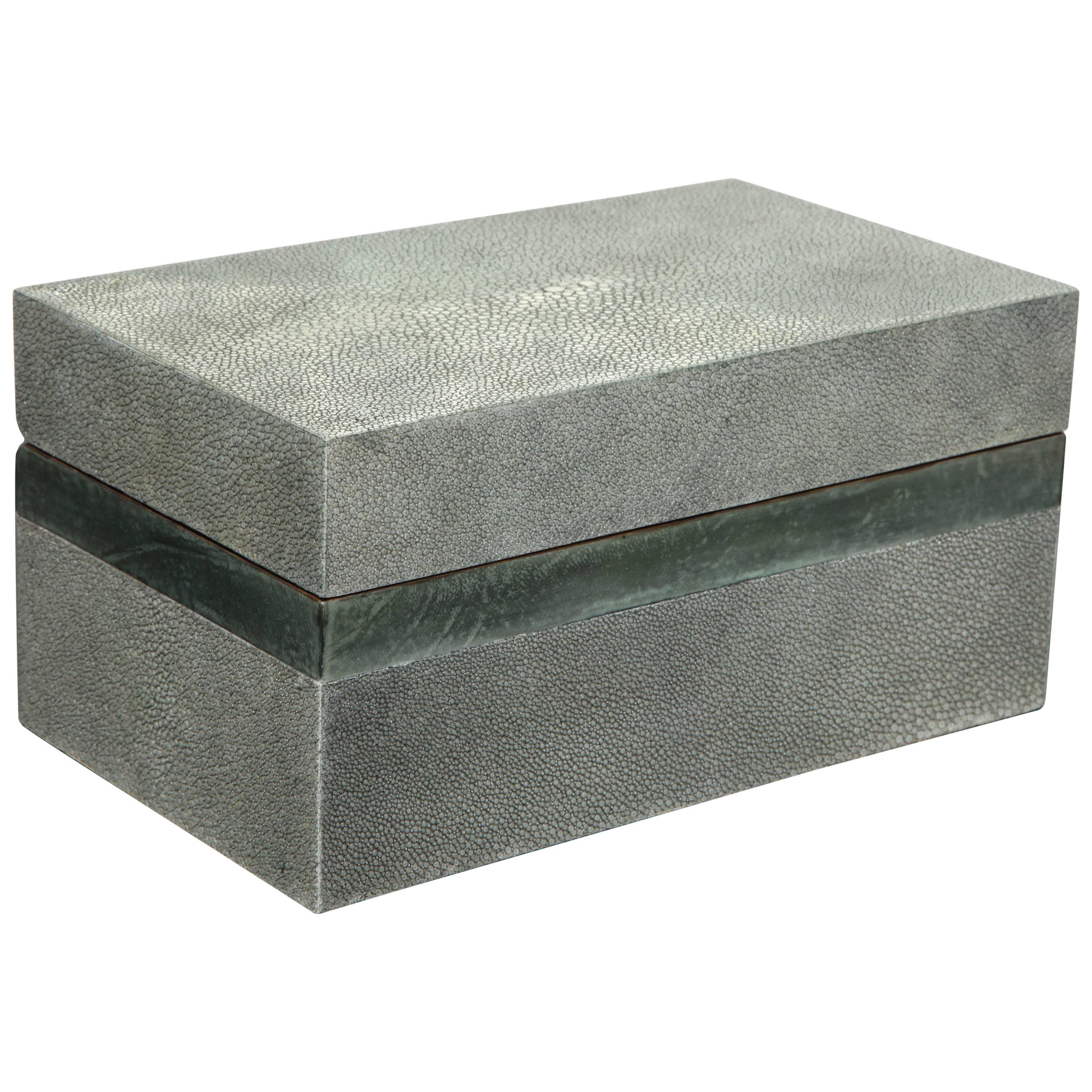 Custom Genuine Shagreen Treasure Box with Parchment Trim in Gray