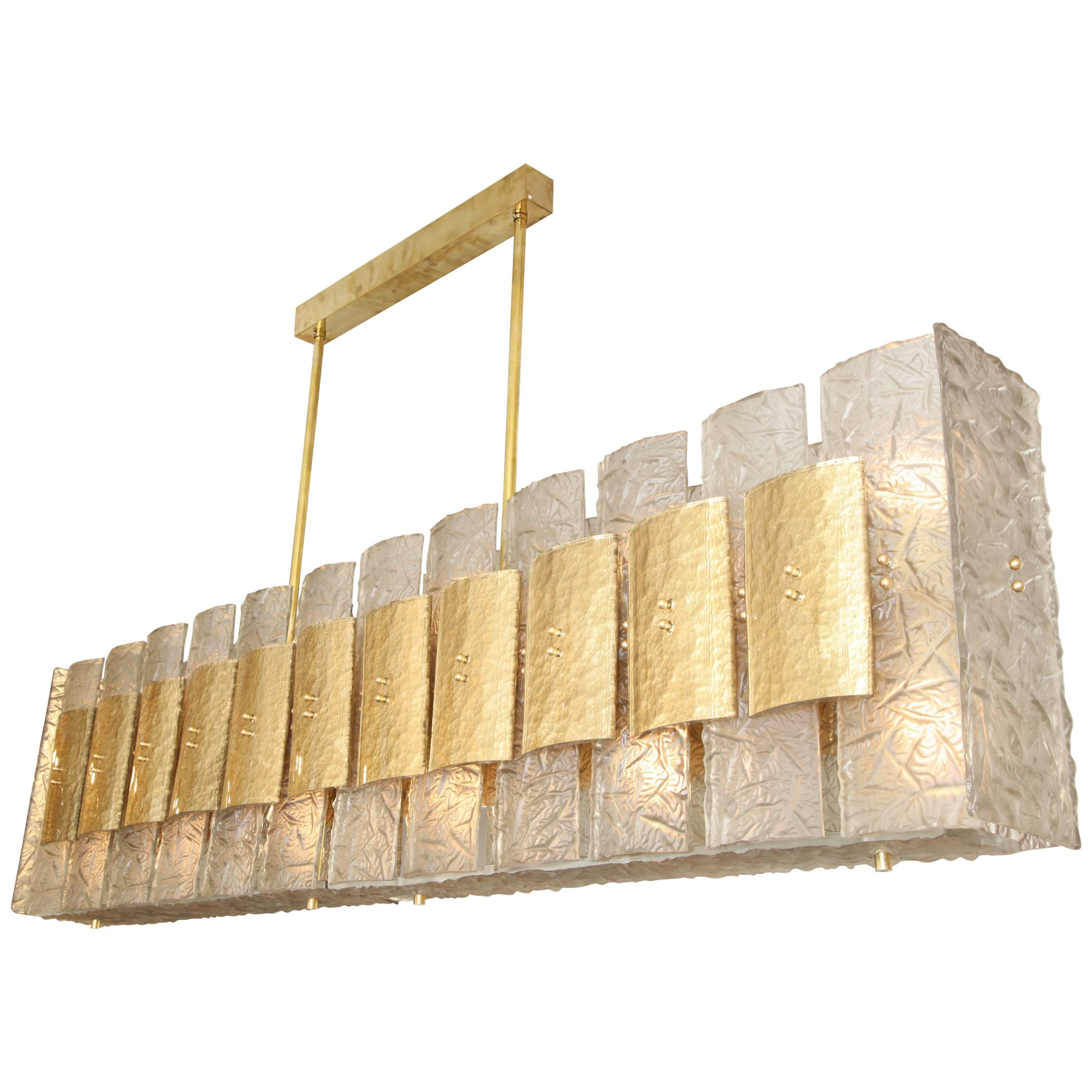 Unusual Frosted Murano Glass Rectangular Chandelier