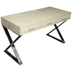 Genuine Shagreen Desk with Polished Chrome X-Band Base