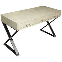 Genuine Shagreen Desk with Polished Chrome X-Band Base 11