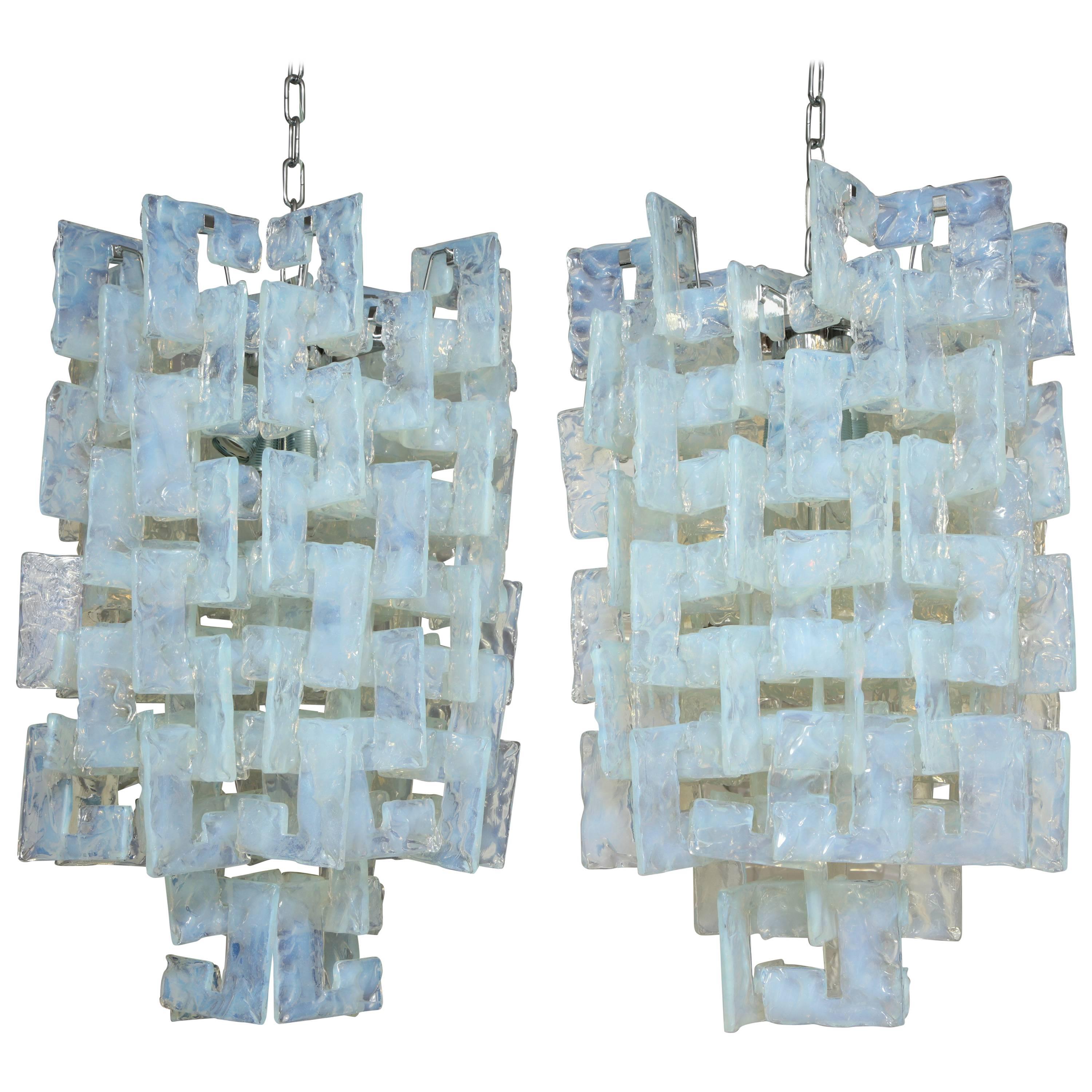 Pair of Mazzega Opaline Interlocking Chandeliers