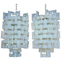 Pair of Mazzega Opaline Interlocking Chandeliers