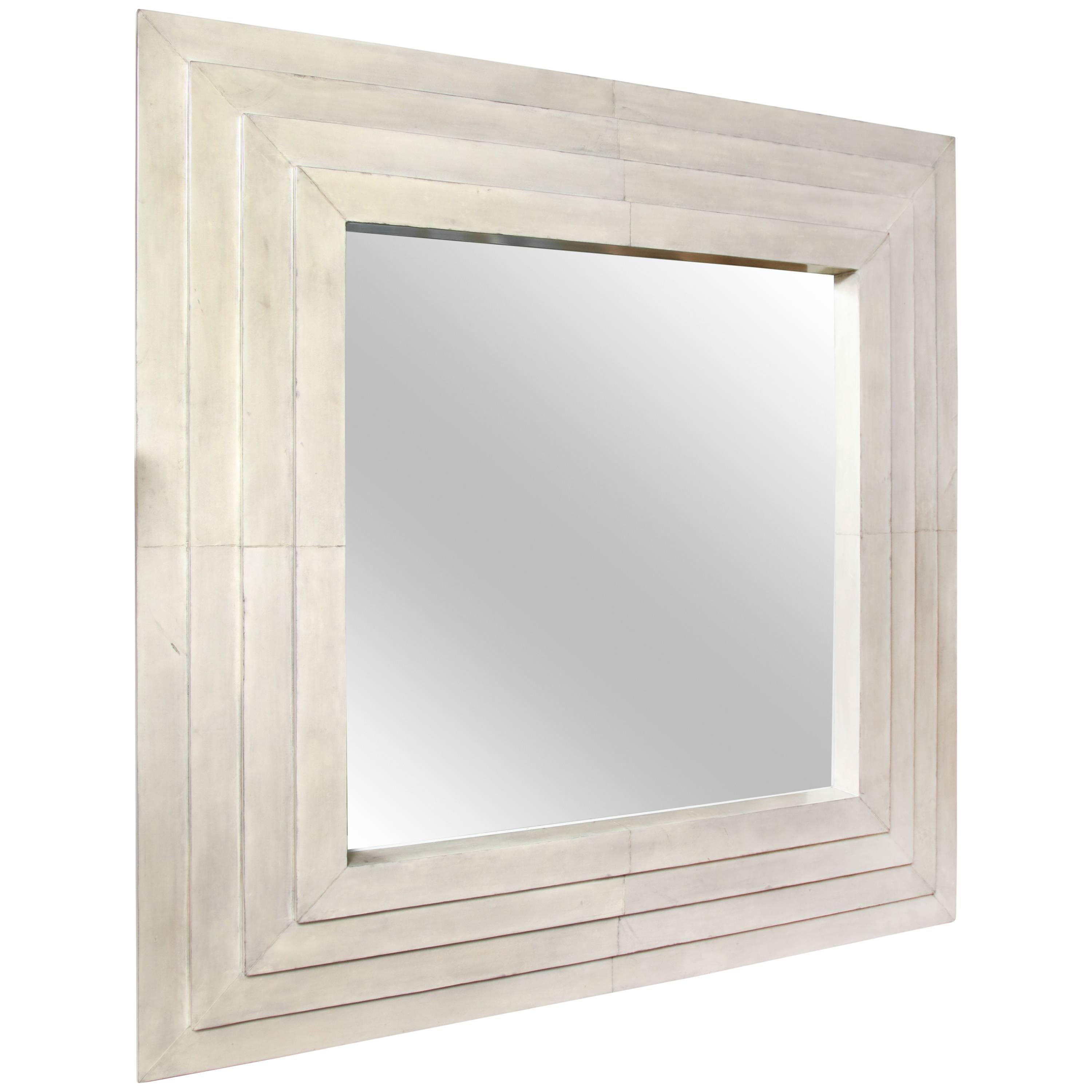 Custom Square Parchment Mirror with Four Stacked Tiers