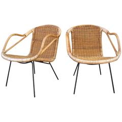 Retro Pair of Mid-Century Wicker Bucket Chairs
