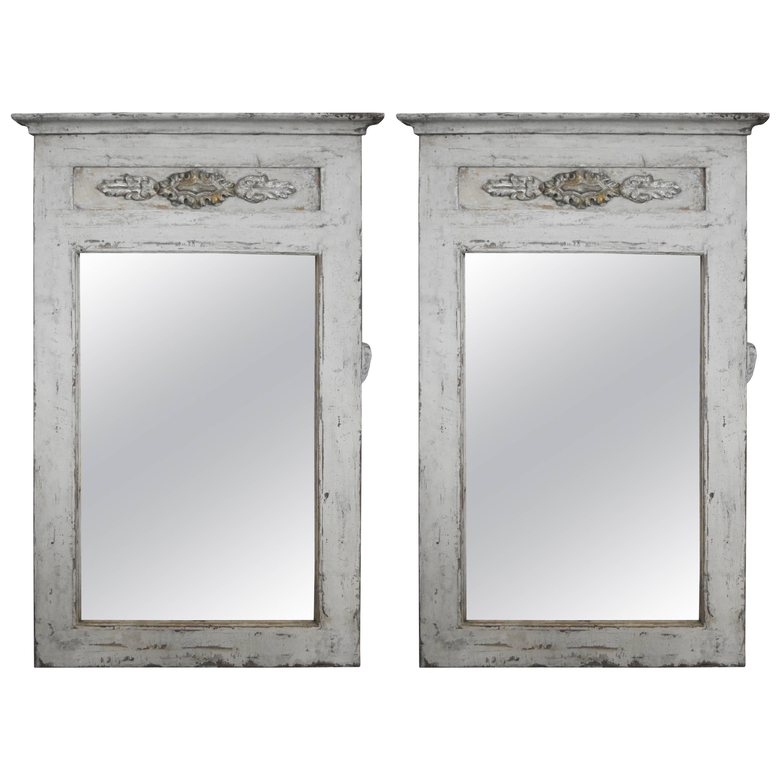 Pair of Painted Mirrors Made from Spanish Altar Elements and Old Wood