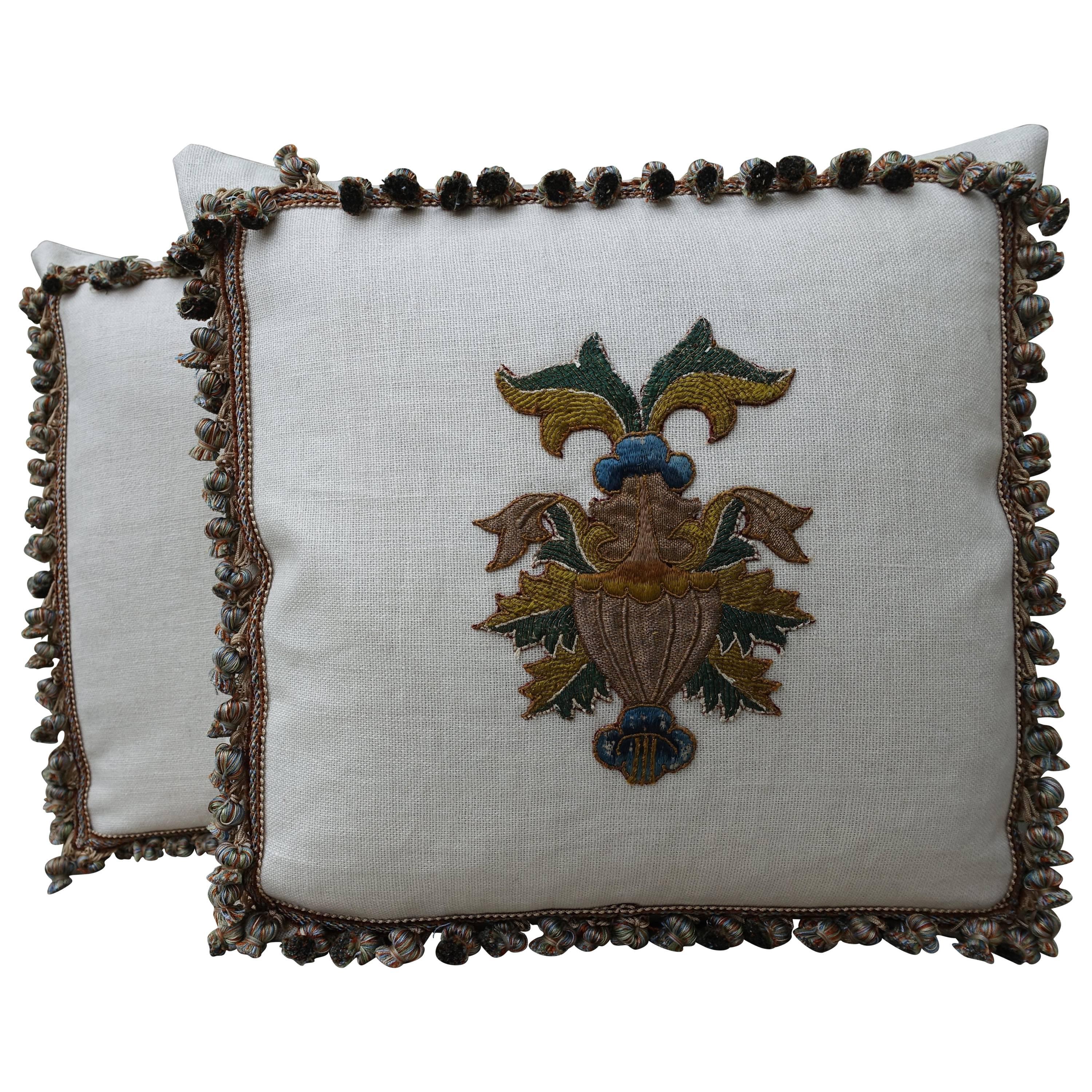 Pair of 18th Century Italian Appliqued Pillows