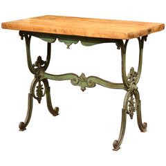 Early 20th Century French Wood and Iron Bistrot Table with Verdigris Finish